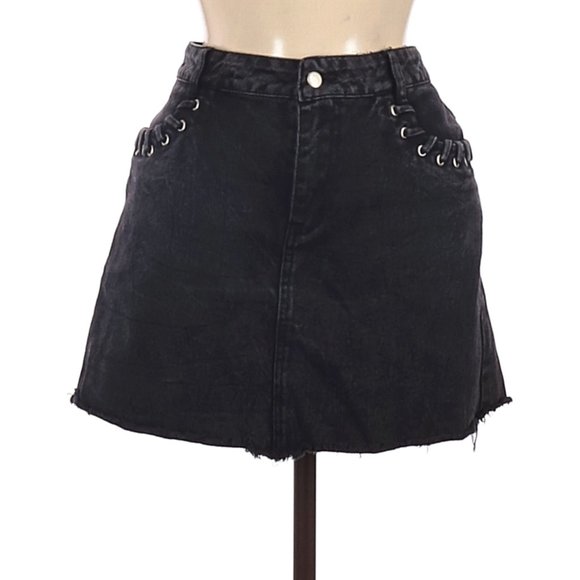 Honey Punch Dresses & Skirts - Honey Punch Raw Hem Mini Black Denim Skirt
